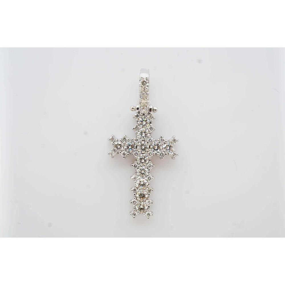 Estate Sale 1.75TCW Diamond Cross Pendant 14k White Gold F-G VS2 Estate Jewelry - Picture 1 of 7